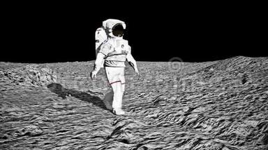 宇航员在月球上行走，欣赏美丽的地球。 CG动画。